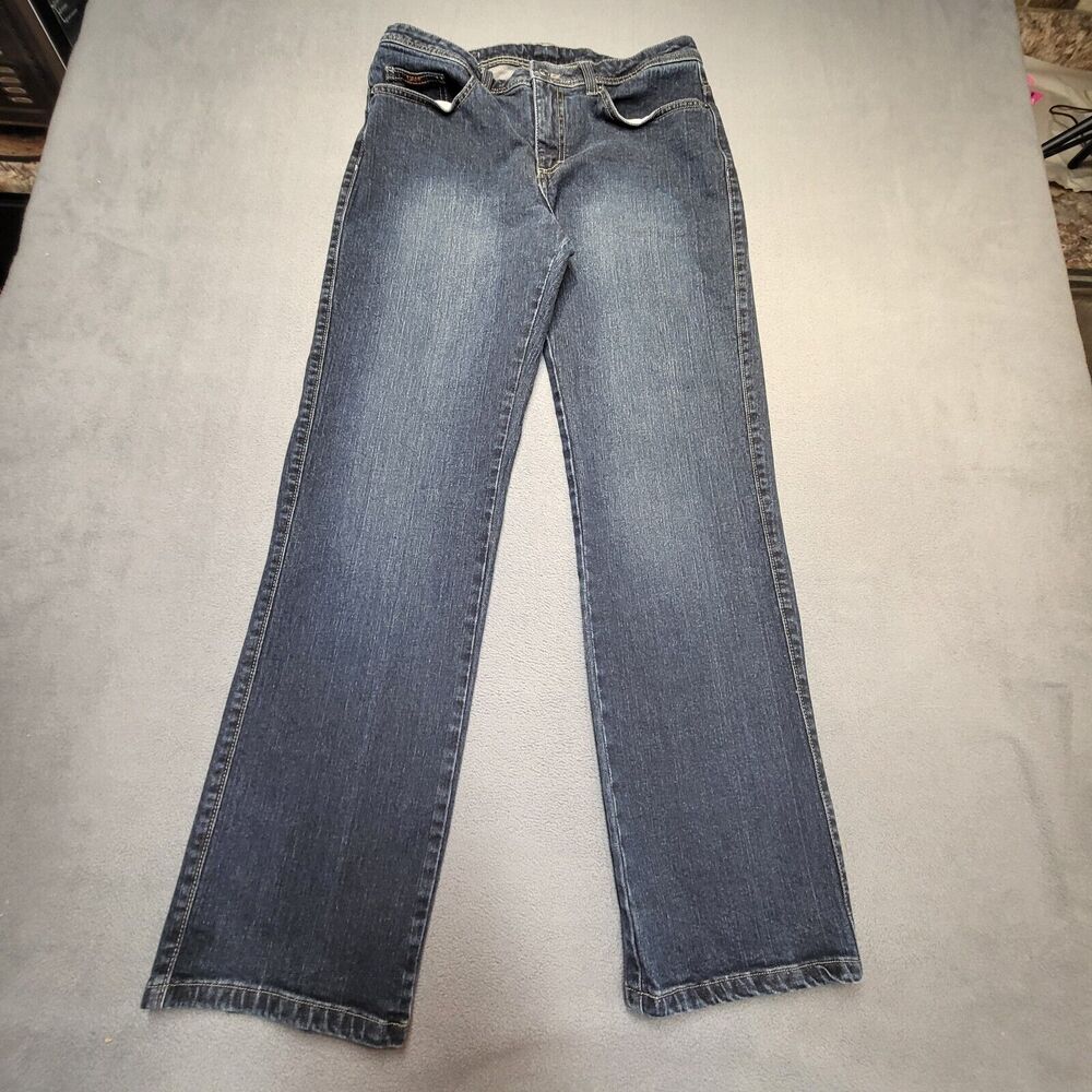 Lee Jeans Womens 10 Blue Relaxed Straight Leg Distressed Stretch‎ Denim